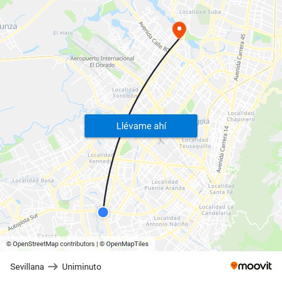 Sevillana to Uniminuto map