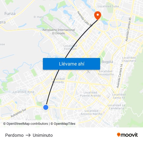 Perdomo to Uniminuto map