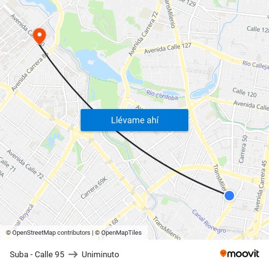 Suba - Calle 95 to Uniminuto map