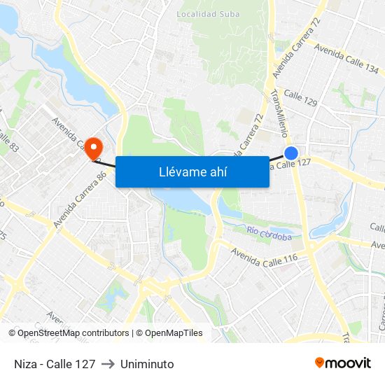 Niza - Calle 127 to Uniminuto map