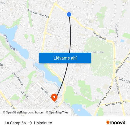 La Campiña to Uniminuto map