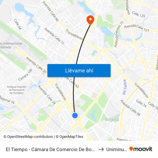 El Tiempo - Cámara De Comercio De Bogotá to Uniminuto map