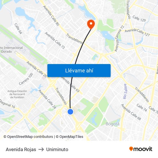 Avenida Rojas to Uniminuto map