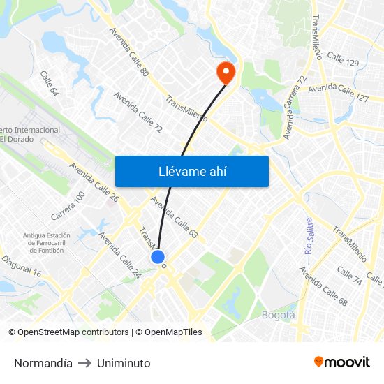 Normandía to Uniminuto map