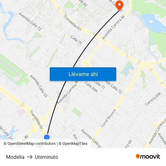 Modelia to Uniminuto map