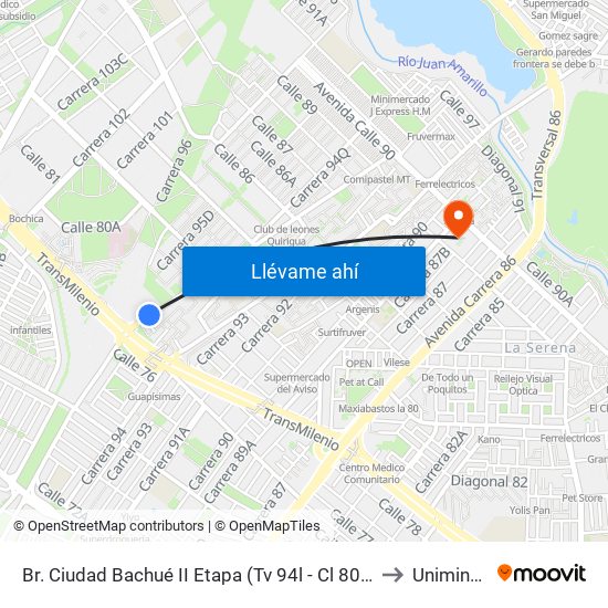 Br. Ciudad Bachué II Etapa (Tv 94l - Cl 80 Bis A) to Uniminuto map