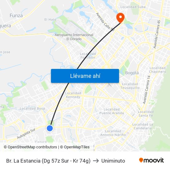 Br. La Estancia (Dg 57z Sur - Kr 74g) to Uniminuto map