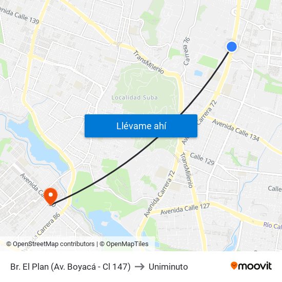 Br. El Plan (Av. Boyacá - Cl 147) to Uniminuto map