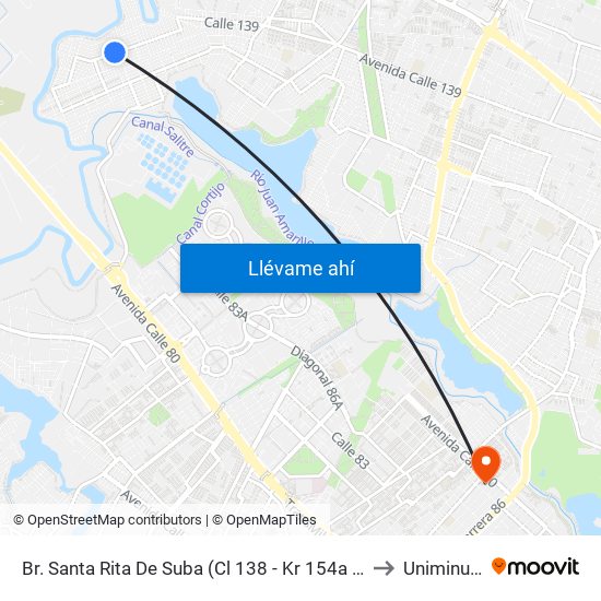 Br. Santa Rita De Suba (Cl 138 - Kr 154a Bis) to Uniminuto map