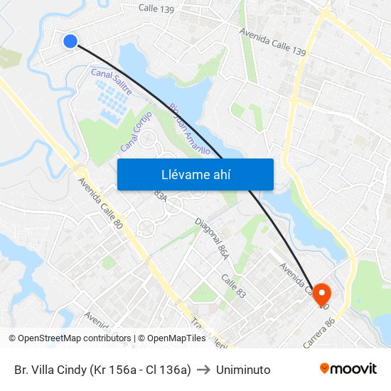 Br. Villa Cindy (Kr 156a - Cl 136a) to Uniminuto map