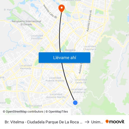 Br. Vitelma - Ciudadela Parque De La Roca (Cl 3 Sur - Kr 4a Este) to Uniminuto map