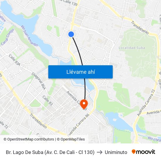 Br. Lago De Suba (Av. C. De Cali - Cl 130) to Uniminuto map