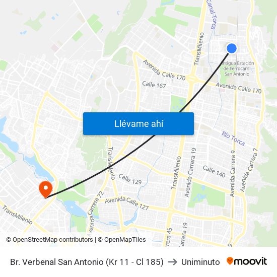 Br. Verbenal San Antonio (Kr 11 - Cl 185) to Uniminuto map