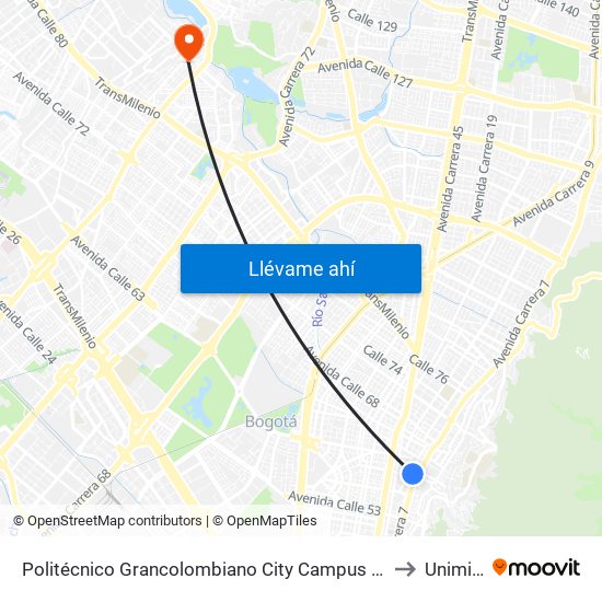 Politécnico Grancolombiano City Campus  - Calle 61 - Carrera 9 to Uniminuto map