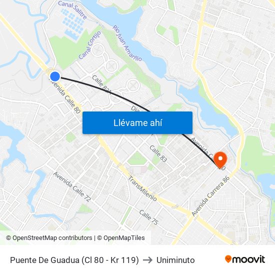 Puente De Guadua (Cl 80 - Kr 119) to Uniminuto map