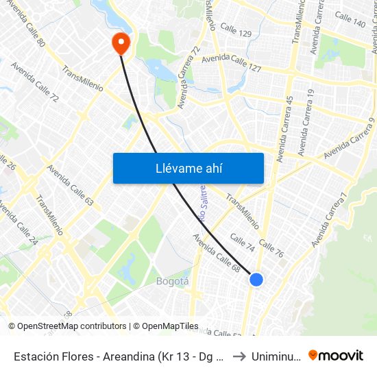 Estación Flores - Areandina (Kr 13 - Dg 68) to Uniminuto map