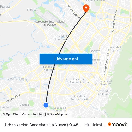 Urbanización Candelaria La Nueva (Kr 48g - Cl 59b Sur) to Uniminuto map