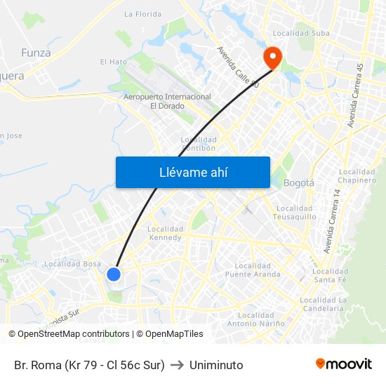 Br. Roma (Kr 79 - Cl 56c Sur) to Uniminuto map