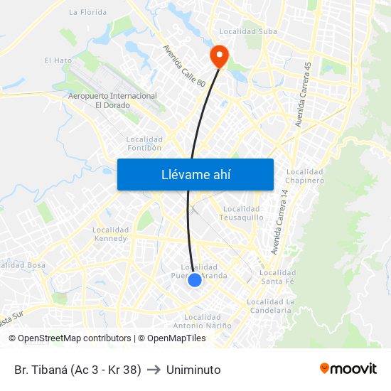 Br. Tibaná (Ac 3 - Kr 38) to Uniminuto map