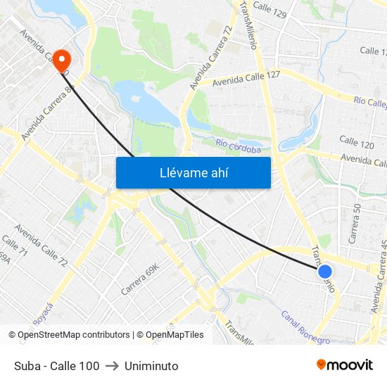 Suba - Calle 100 to Uniminuto map