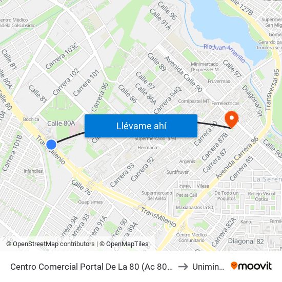 Centro Comercial Portal De La 80 (Ac 80 - Kr 99) to Uniminuto map