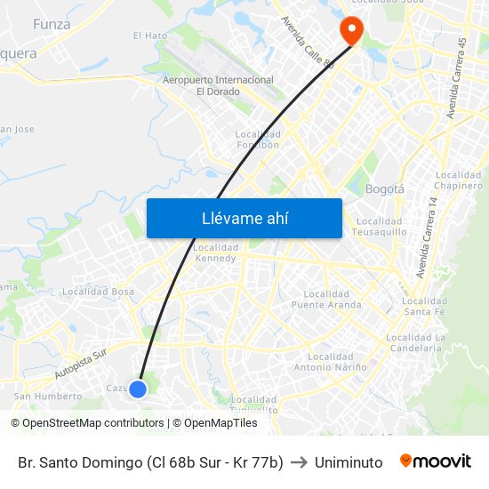 Br. Santo Domingo (Cl 68b Sur - Kr 77b) to Uniminuto map