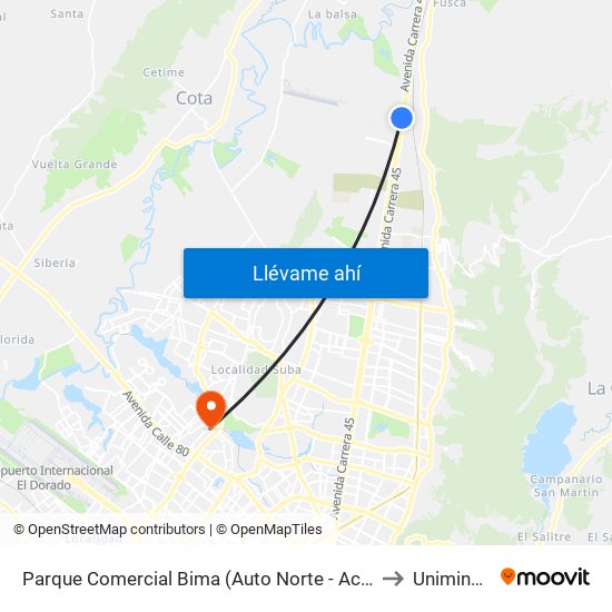 Parque Comercial Bima (Auto Norte - Ac 235) to Uniminuto map