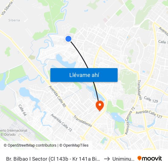 Br. Bilbao I Sector (Cl 143b - Kr 141a Bis B) to Uniminuto map