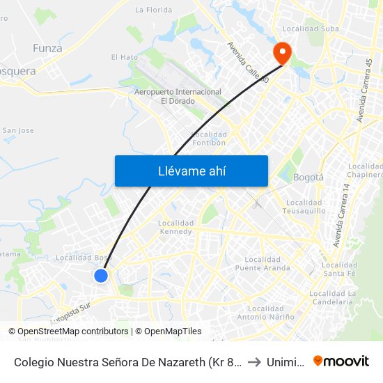 Colegio Nuestra Señora De Nazareth (Kr 80c - Cl 65d Sur) to Uniminuto map