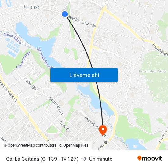 Cai La Gaitana (Cl 139 - Tv 127) to Uniminuto map
