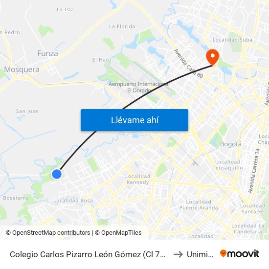 Colegio Carlos Pizarro León Gómez (Cl 73 Sur - Kr 103) to Uniminuto map