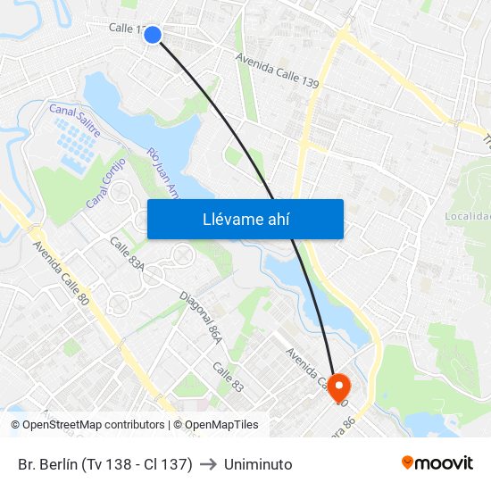 Br. Berlín (Tv 138 - Cl 137) to Uniminuto map