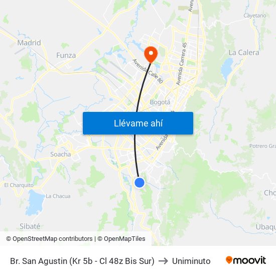 Br. San Agustin (Kr 5b - Cl 48z Bis Sur) to Uniminuto map