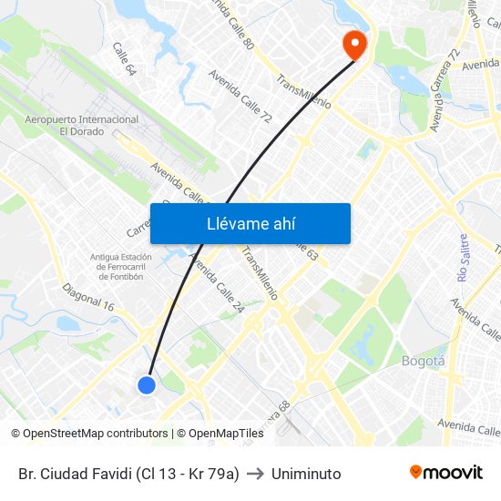 Br. Ciudad Favidi (Cl 13 - Kr 79a) to Uniminuto map