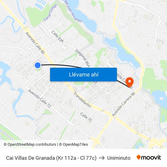 Cai Villas De Granada (Kr 112a - Cl 77c) to Uniminuto map