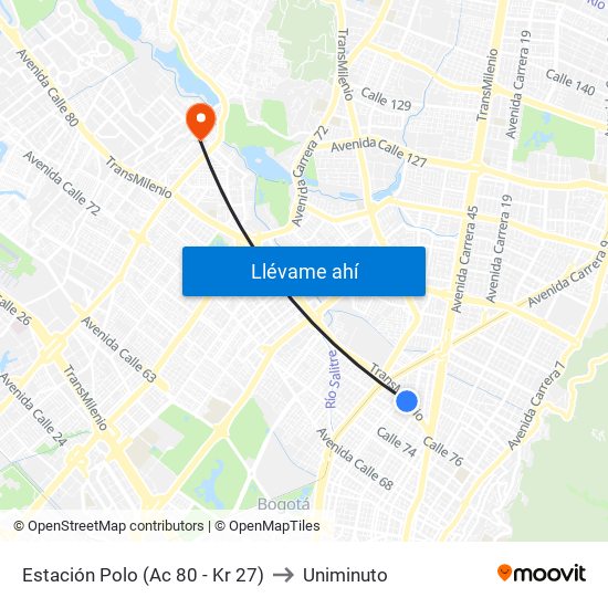 Estación Polo (Ac 80 - Kr 27) to Uniminuto map