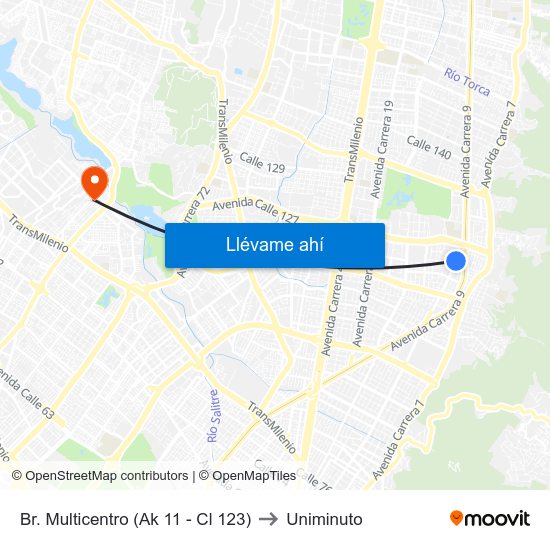 Br. Multicentro (Ak 11 - Cl 123) to Uniminuto map