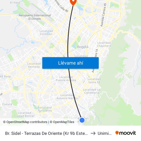 Br. Sidel - Terrazas De Oriente (Kr 9b Este - Cl 32b Sur) to Uniminuto map