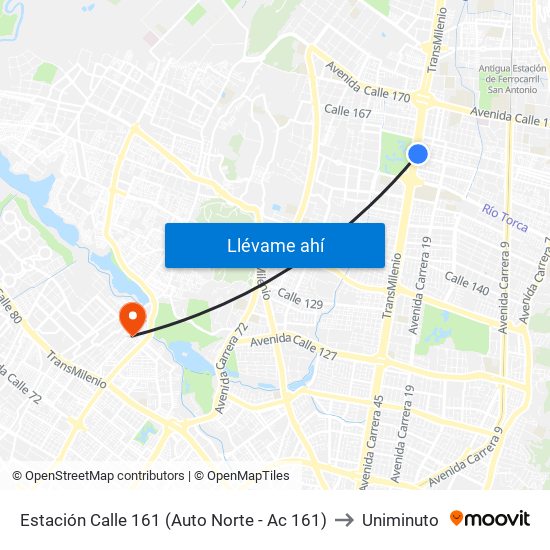 Estación Calle 161 (Auto Norte - Ac 161) to Uniminuto map