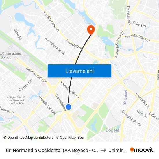 Br. Normandía Occidental (Av. Boyacá - Cl 48) (A) to Uniminuto map