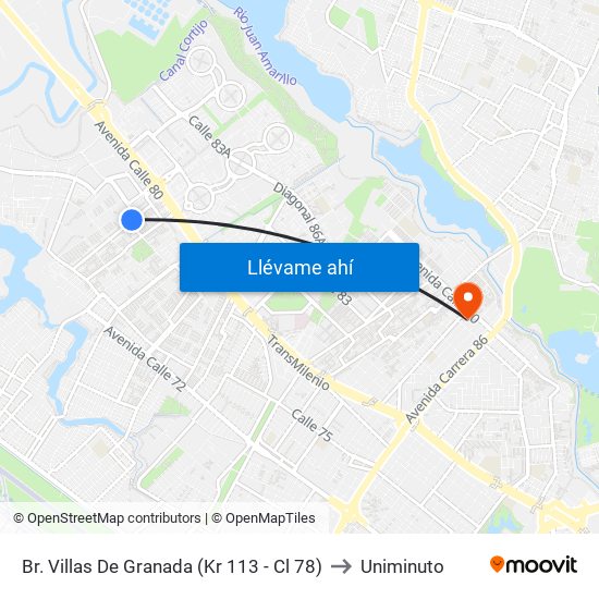 Br. Villas De Granada (Kr 113 - Cl 78) to Uniminuto map