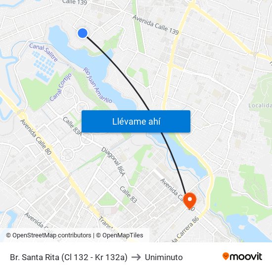 Br. Santa Rita (Cl 132 - Kr 132a) to Uniminuto map