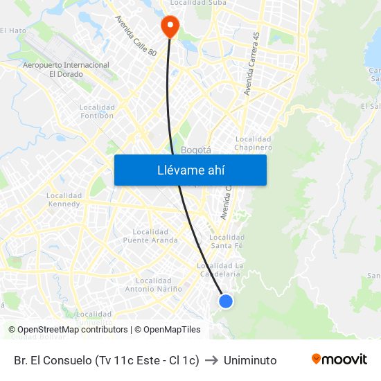 Br. El Consuelo (Tv 11c Este - Cl 1c) to Uniminuto map