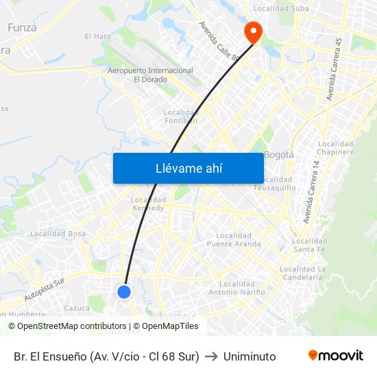 Br. El Ensueño (Av. V/cio - Cl 68 Sur) to Uniminuto map