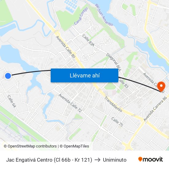 Jac Engativá Centro (Cl 66b - Kr 121) to Uniminuto map