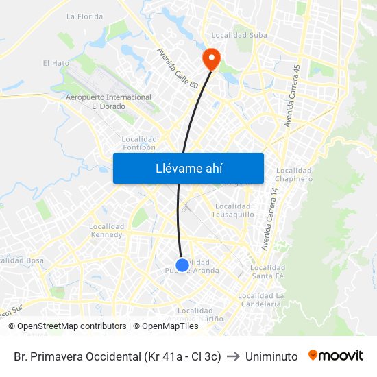 Br. Primavera Occidental (Kr 41a - Cl 3c) to Uniminuto map