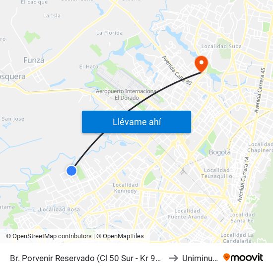 Br. Porvenir Reservado (Cl 50 Sur - Kr 98b) to Uniminuto map