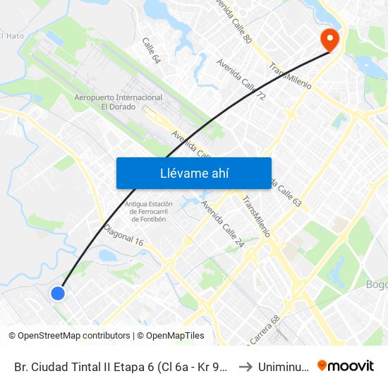 Br. Ciudad Tintal II Etapa 6 (Cl 6a - Kr 93d) to Uniminuto map