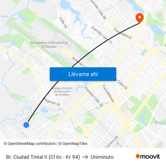 Br. Ciudad Tintal II (Cl 6c - Kr 94) to Uniminuto map