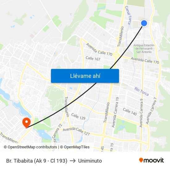 Br. Tibabita (Ak 9 - Cl 193) to Uniminuto map